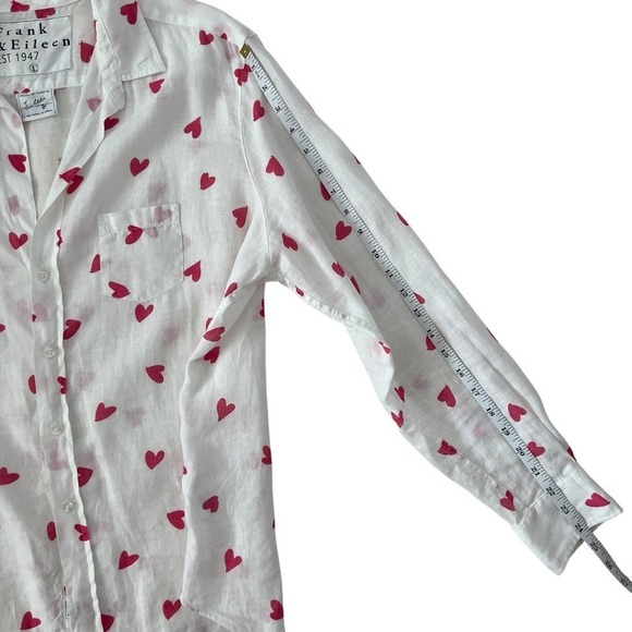 Frank & Eileen Eileen Pink Messy Hearts 100% Linen Button Up Size L‎ - Picture 12 of 12